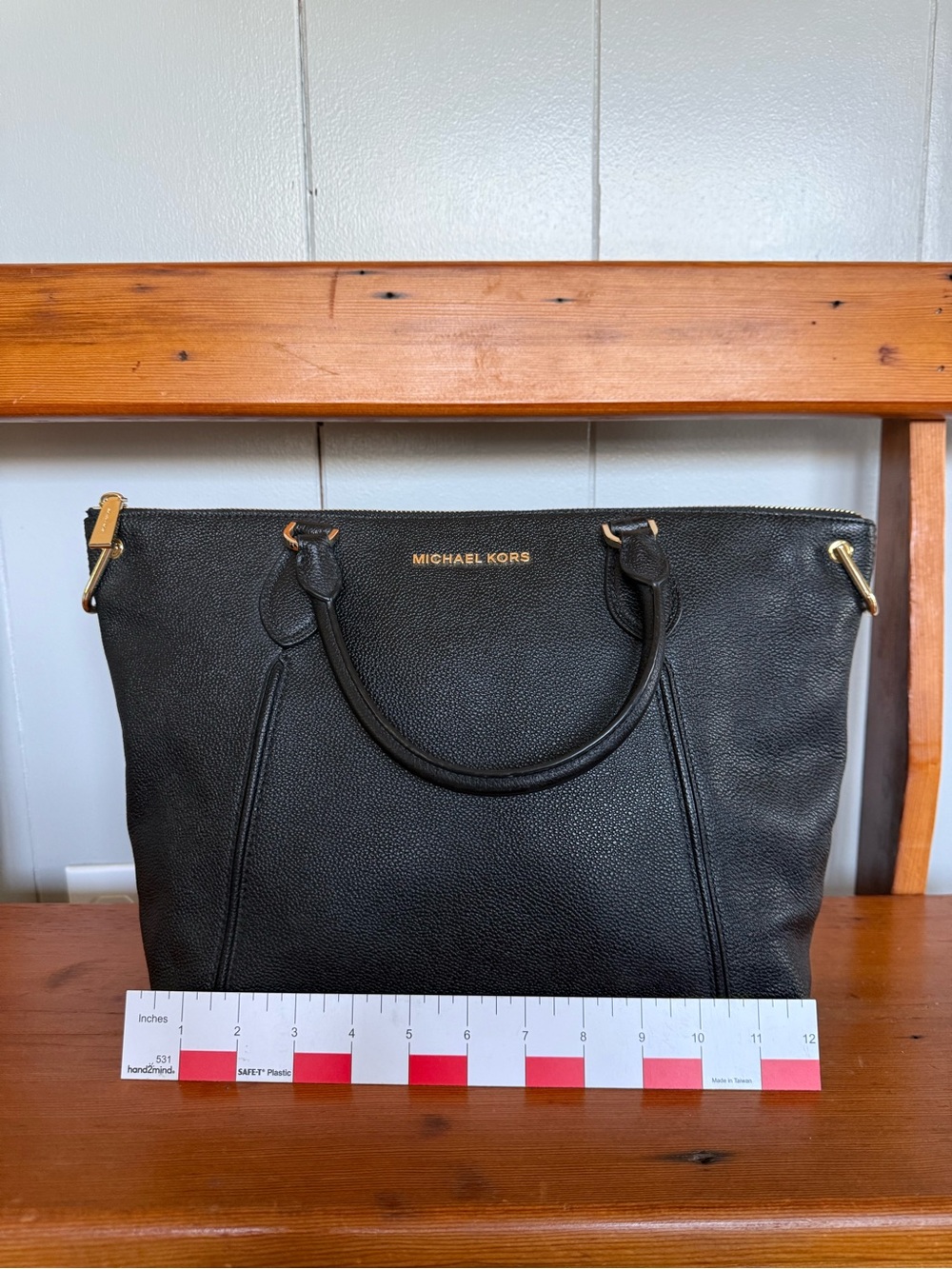 Michael Kors Black Sienna Pebbled Leather Satchel with Gold Hardware